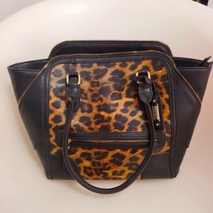 Nine West black leopard purse tote satchel EUC